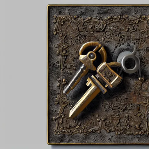 Image similar to a highly detailed key item, key is on the center of image, key has metal and wooden elements, point and click game inventory item, very detailed, on the solid white color background without shadows, high poly vray render, stylised textures, trending on artstation