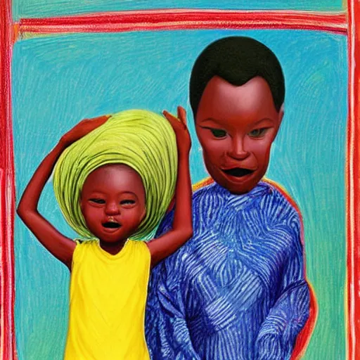 Image similar to happy african family in the style of edward hooper modern contemporary details faces eyes nose mouth 8k