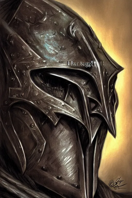 Image similar to head and shoulders portrait of an eldrich knight, drow, dark elf, shadar kai, breastplate, magical, male, high fantasy, d & d, by h. r. giger, face details, extremely detailed, digital illustration