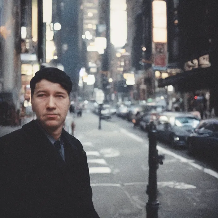 Prompt: medium format film portrait of a man in new york by unsplash street photographer from the 1 9 6 0 s, hasselblad film man bokeh portrait, featured on unsplash, soft light photographed on colour expired film