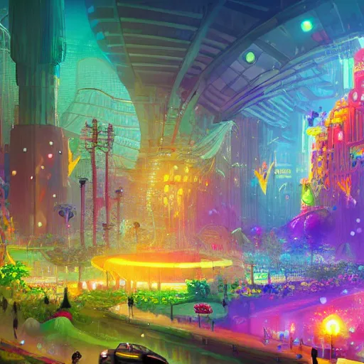 Image similar to a utopian city, filled with extremely colorful fauna, with bubbles floating around everywhere, dynamic lighting, fantasy concept art, trending on art station, stunning visuals, creative, cinematic, ultra detailed