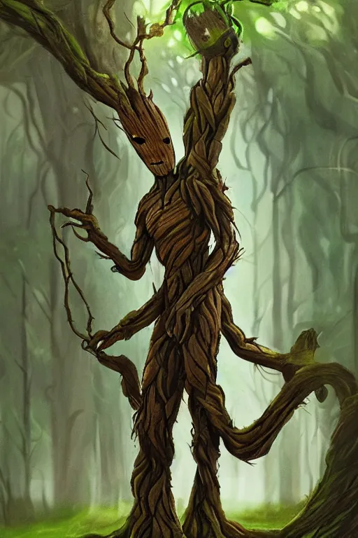 Prompt: Groot on a forest, concept art
