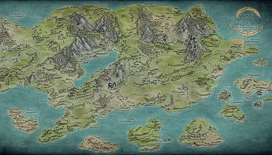 Image similar to very detailed and realistic map of Middle-earth, trending on artstation