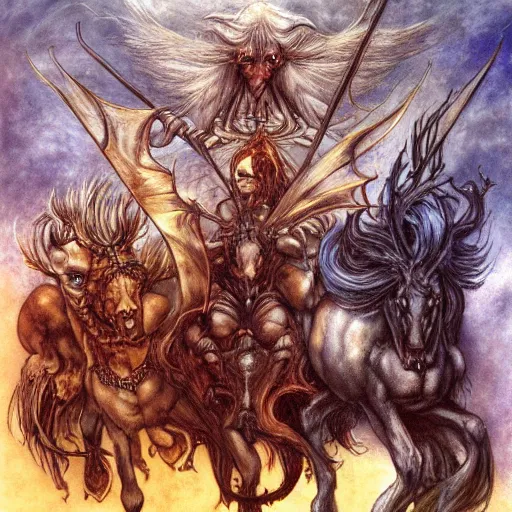 Prompt: the four horsemen of the apocalypse by brian froud