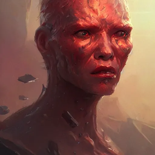 Image similar to scifi portrait by Greg Rutkowski, a person infected with a kind of reddish silt that is sprouting from all over his body, violent and vicious appearance, scifi, space horror, digital painting, artstation, concept art, smooth, sharp foccus ilustration, Artstation HQ.