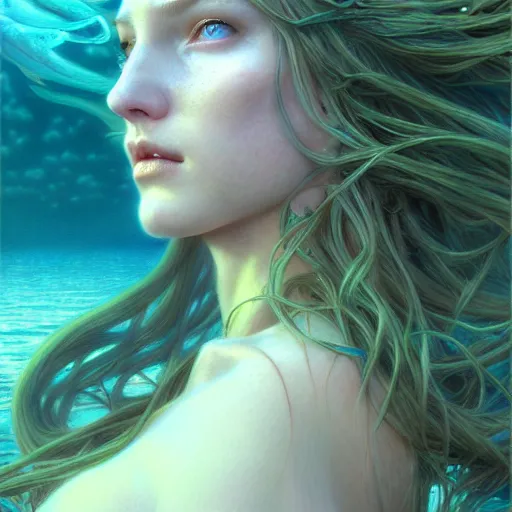 Image similar to sea siren by donato giancola, fantasy, photorealistic, octane render, unreal engine, dynamic lighting, cute face, beautiful girl, beautiful, wlop, cute, perfect factions, perfect woman, trending on artstation, poster, volumetric lighting, very detailed faces, 4 k, award winning