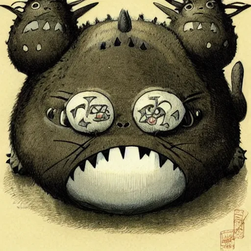 Prompt: front view of a demonic totoro with compound eyes, symmetrical, by jean - baptiste monge!!!!!!!!!!!!!!!!!!!!!!!!!!!