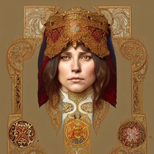 Prompt: a portrait of a putin, upper half portrait, decorated with russian motifs, traditional russia, intricate, elegant, highly detailed, symmetry, headpiece, digital painting, artstation concept art smooth sharp focus, illustration, art by artgerm and greg rutkowski alphonse mucha 8 k