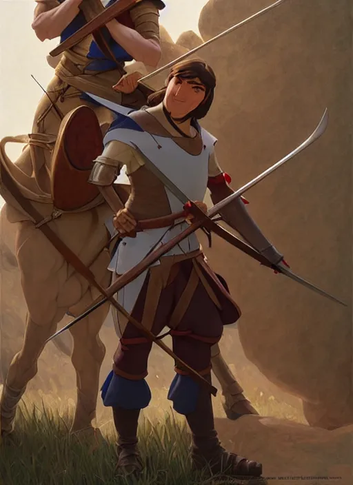 Image similar to medieval genoese crossbowman, natural lighting, path traced, highly detailed, high quality, digital painting, by don bluth and ross tran and studio ghibli and alphonse mucha, artgerm