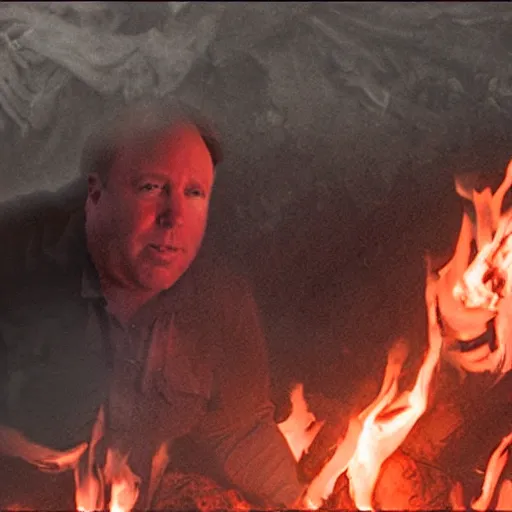 Prompt: photo of alex jones burning in hell