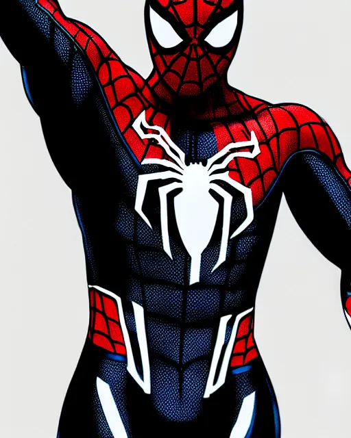 Image similar to photorealistic, hyperdetailed sketch of black spider - man suit with white webbing