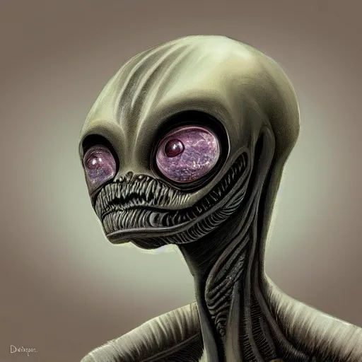 Image similar to a terrifying alien creature, digital painting, portrait