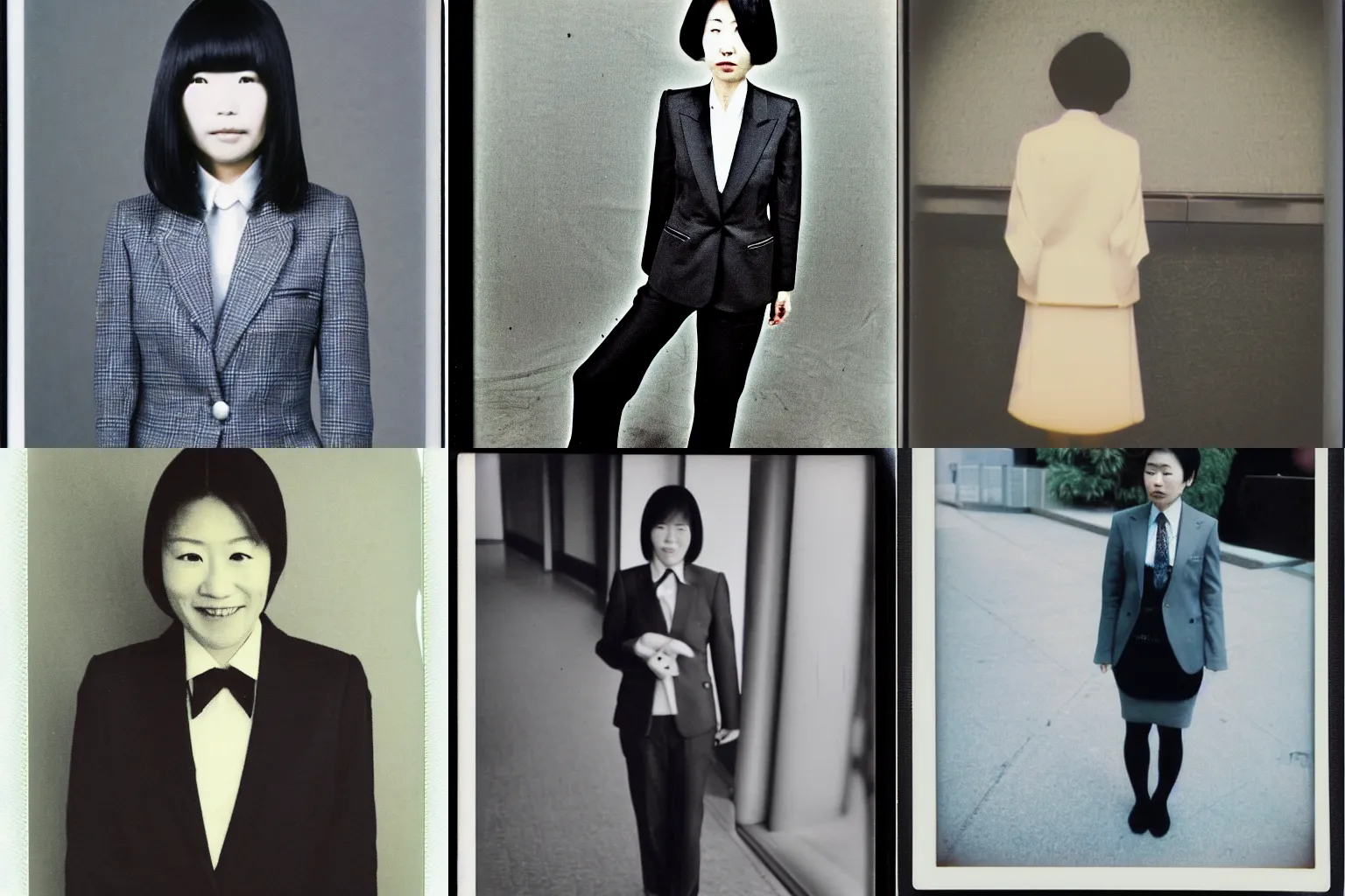 Prompt: polaroid of a Japanese woman wearing a suit, 1980