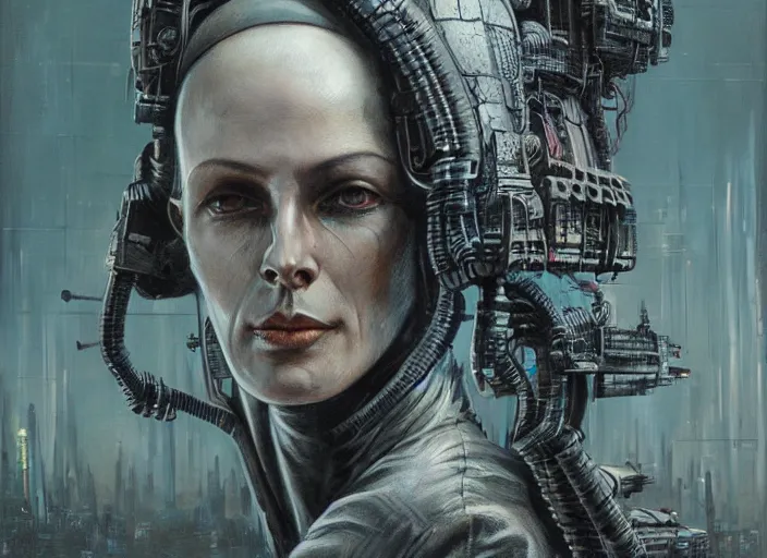 Image similar to highly detailed concept art of neuromancer characters, dystopian post - apocalyptic retrofuturistic vibe, an ultrafine detailed painting by art by hans giger and wayne barlowe, trending on deviantart, pop surrealism, whimsical, lowbrow, perfect symmetrical face, sharp focus, octane, masterpiece