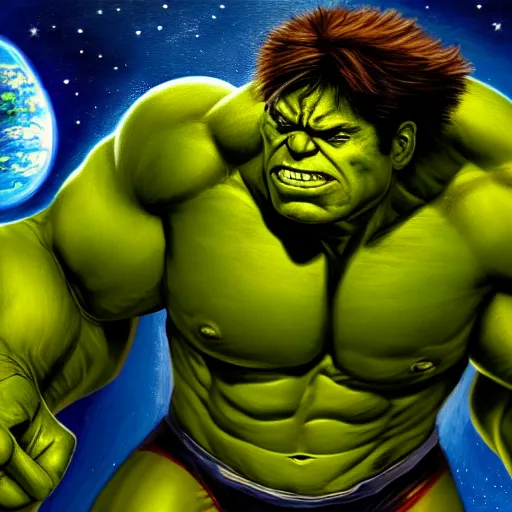 Image similar to the hulk in space painting 4k detail