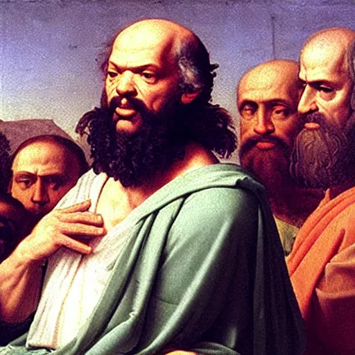 Image similar to socrates wearing a virtual reality headset, renaissance painting