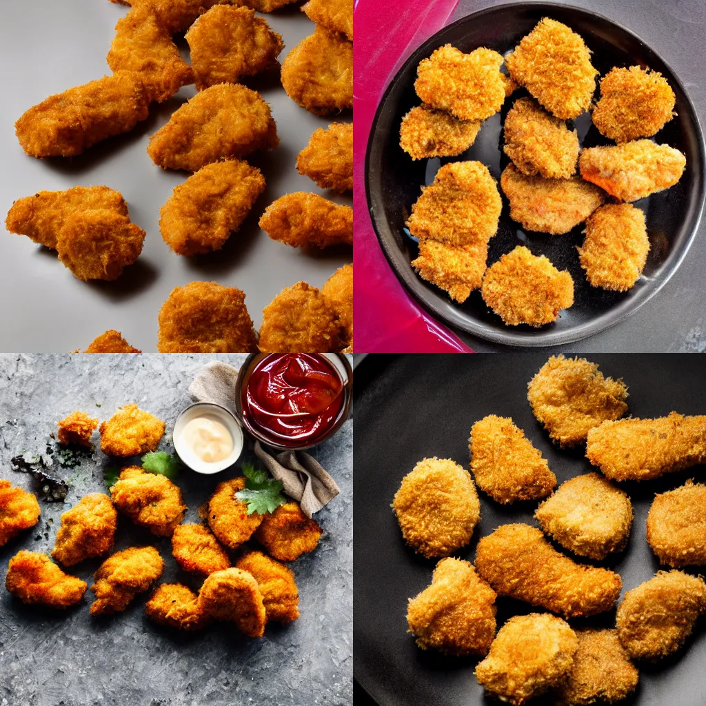 Prompt: poisonous chicken nuggets, disgusting, food photography