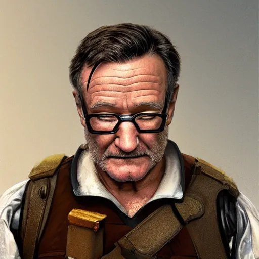 Prompt: robin williams as the gordon freeman from half life, unreal engine, sci fi, intricate, elegant, highly detailed, digital painting, artstation, concept art, matte, sharp focus, illustration, art by greg rutkowski and alphonse mucha