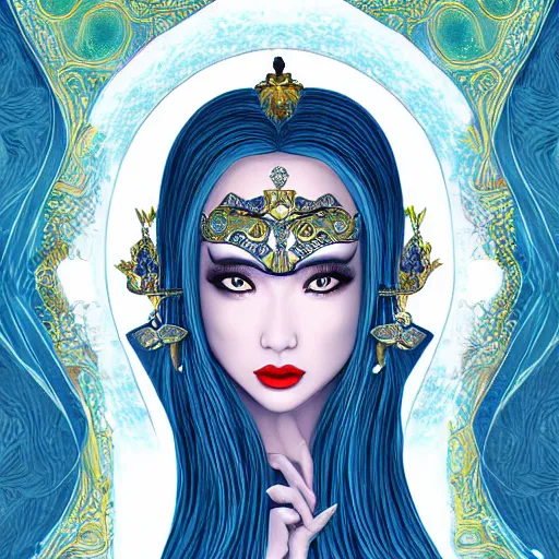 Prompt: Ancient Queen of the Night portrait in the Dang My Linh style, digital art, highly detailed