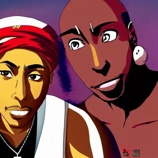 Image similar to Tupac Shakur, screenshot from a 2012s anime