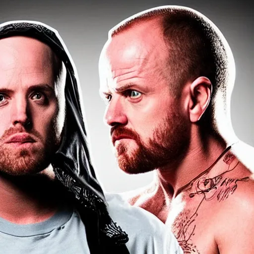 Prompt: Jesse Pinkman and Heisenberg as wwe wrestlers