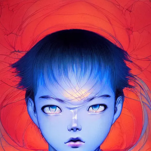 Image similar to prompt : blue portrait soft light painted by james jean and katsuhiro otomo, inspired by evangeleon anime, smooth face feature, intricate oil painting, high detail illustration, sharp high detail, manga and anime 1 9 9 0