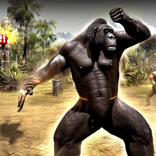 Image similar to harambe as a mortal kombat dlc, 3 d model, fighting video game, fatality, screenshot