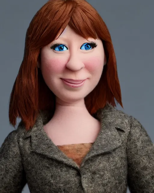 Image similar to erin hannon as a muppet. highly detailed felt. hyper real photo. 4 k.