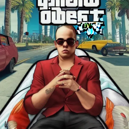 Image similar to bad bunny music artist on the cover of gta v