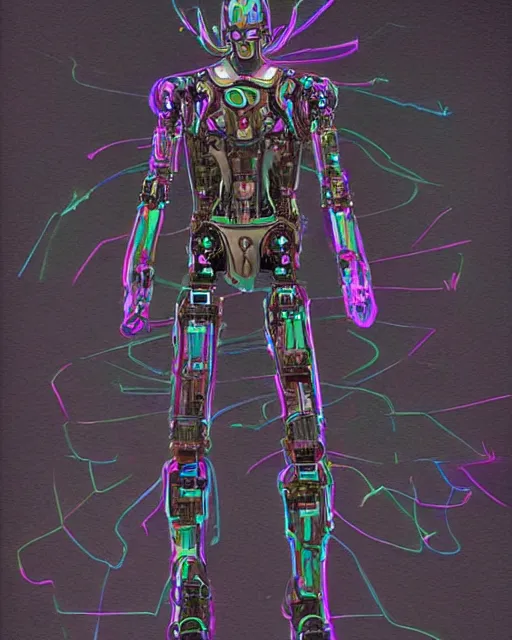 Prompt: a glitch art full body character portrait of robotic cyborg knight / wizard trending on artstation deviantart pinterest detailed realistic hd 8 k high resolution