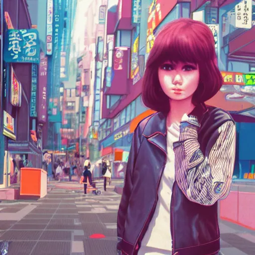 Image similar to 1 9 8 0 s japanese girl in a city pop city, hyper detailed, 8 k, trending, in artstation, digital painting, studio quality, cryengine, character design, smooth, sharp focus