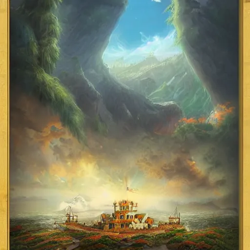 Image similar to a beautiful matte painting of fort floating in the sky by mai anh tran,