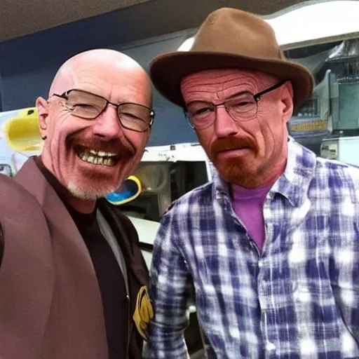 Image similar to Walter White taking a selfie with a Mexican guy