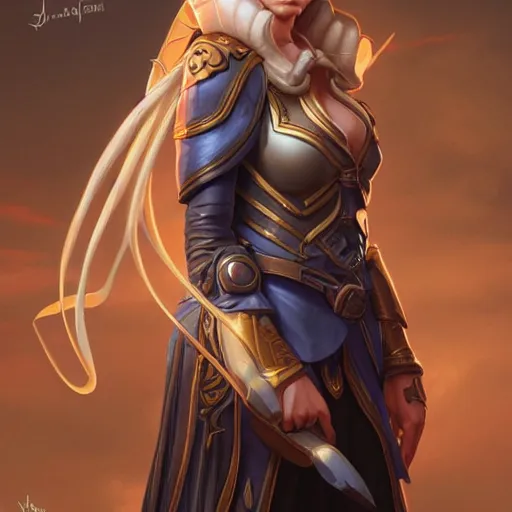 Prompt: jaina proudmoore character portrait, concept art, intricate details, highly detailed photorealistic portrait in the style of adam hughes, seseon yoon, artgerm and warren louw