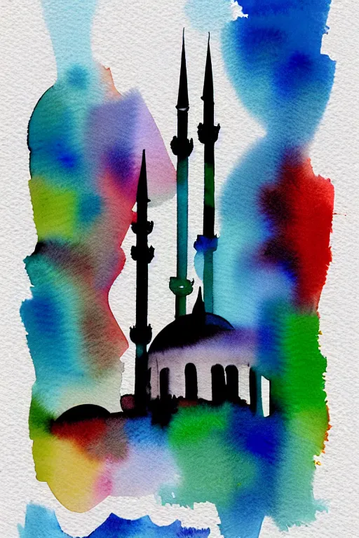 Image similar to minimalist watercolor splash ink art of istanbul