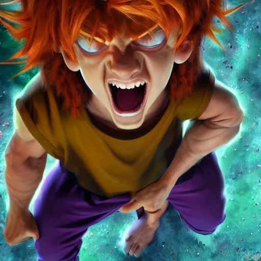 Prompt: shaggy from scooby doo going super sayain, au naturel, hyper detailed, digital art, trending in artstation, cinematic lighting, studio quality, smooth render, unreal engine 5 rendered, octane rendered, art style by klimt and nixeu and ian sprigger and wlop and krenz cushart