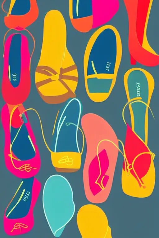 Image similar to minimalist boho style art of colorful shoes, illustration, vector art