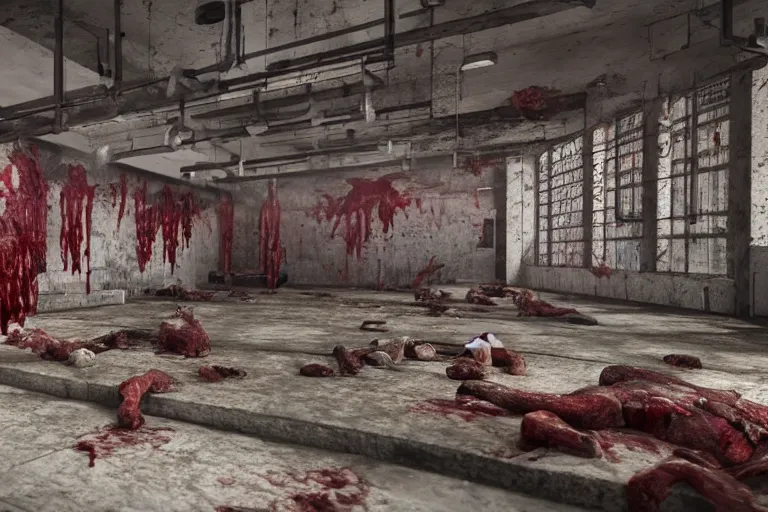 Image similar to a still of slaughterhouse for human meat, award - winning, photograph, 3 d render, unreal engine, 4 k detailed