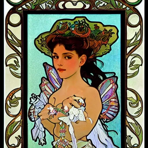 Image similar to Mexican fairy princess portrait, art nouveau, alphonse mucha