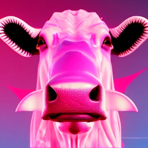 Prompt: synthwave cow face, detailed face, sharp focus, synthwave art, aesthetic, octane render