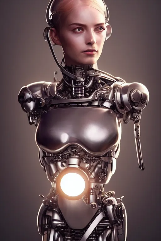 Image similar to Mechanical female android looking, cinematic lighting, intricate, elegant, super highly detailed, art station, concept art, smooth, sharp focus, no blur, no dof, extreme illustration, Unreal Engine 5, Photorealism, HD quality, 8k resolution, cinema 4d, 3D, beautiful, delicate, art by artgerm and greg rutkowski and alphonse mucha and loish and WLOP