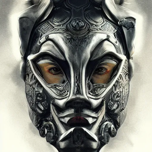 Image similar to Very very very very highly detailed epic photo of face with rhinoceros venetian mask, intricate, dystopian, sci-fi, extremely detailed, digital painting, artstation, concept art, smooth, sharp focus, illustration, intimidating lighting, incredible art by Artgerm and Vincent di Fate