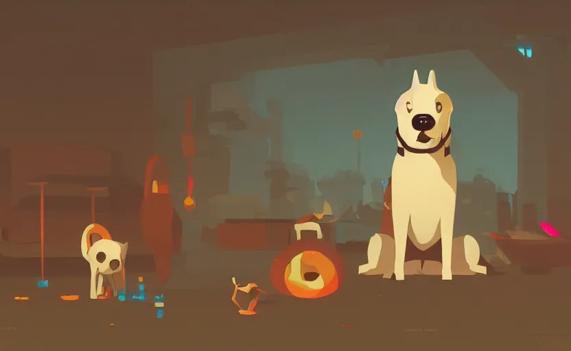 Prompt: a dog named tubby, james gilleard, print, game art