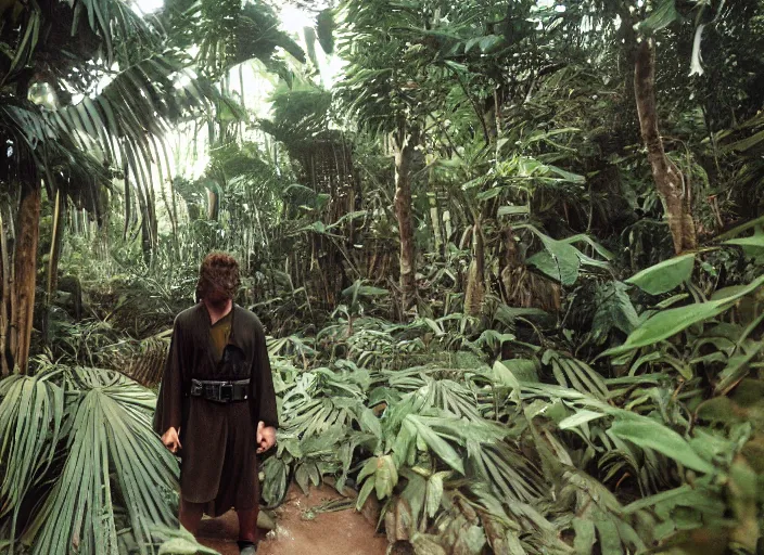 Image similar to luke skywalker protecting the new jedi temple school in the jungle, Photographed with Leica Summilux-M 24 mm lens, ISO 100, f/8, Portra 400