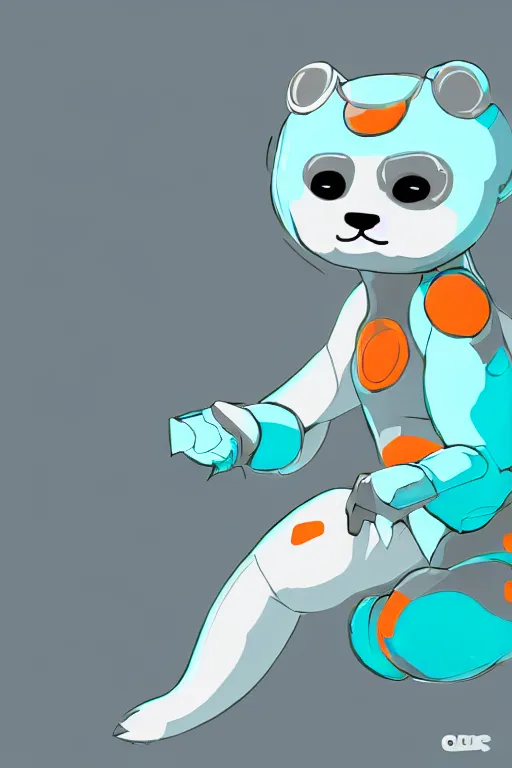 Image similar to photo of a cute male gray turquoise white orange otter fursona wearing tight futuristic clothes a city, fantasy, paws, 8 k resolution, hyper detailed, character design