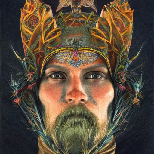 Prompt: the moth crown, by Annie Swynnerton and Nicholas Roerich, bioluminescent skin, tattoos, elaborate costume, geometric ornament, symbolist, smooth, sharp focus, extremely detailed, octane render