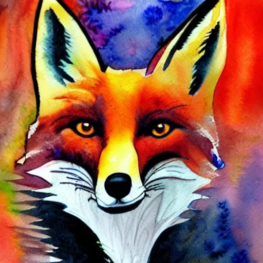 Image similar to fox, watercolor, psychedelic