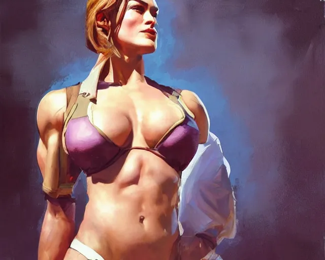 Image similar to greg manchess portrait painting of keira knightley as beautiful thick female bodybuilder zarya from overwatch, medium shot, asymmetrical, profile picture, organic painting, sunny day, matte painting, bold shapes, hard edges, street art, trending on artstation, by huang guangjian and gil elvgren and sachin teng