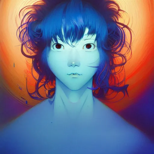 Image similar to prompt : blue portrait soft light painted by james jean and katsuhiro otomo, inspired by evangeleon anime, smooth face feature, intricate oil painting, high detail illustration, sharp high detail, manga and anime 1 9 9 0