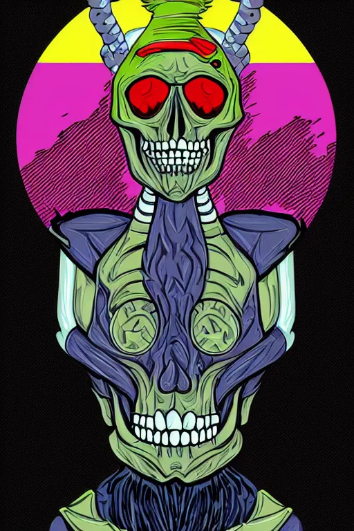 Image similar to A portrait of a skeletor that is a gangster, sticker, colorful, illustration, highly detailed, smooth and clean vector curves, no jagged lines, vector art, smooth